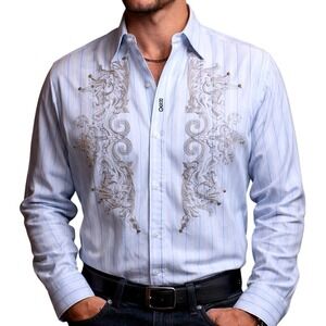 VTG Y2K English Laundry Christopher Wicks Shirt‎ Mens XL Embroidered RSG AOP